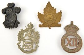 4 Militia cap badges: brass 12th York Rangers, blackened 14th Princess of Wales’s Own Rifles, WM