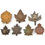 7 CEF infantry cap badges: 27th, 30th (30B) and 32nd all with slides, 33rd (33B), 36 with slide (