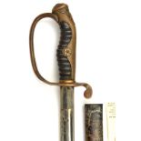 A WWII Japanese infantry officer’s sword, slender slightly curved plated blade 29”, with back