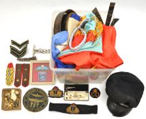 2 post 1902 RN officer’s embroidered cap badges, and a quantity of British, US, Soviet etc insignia,