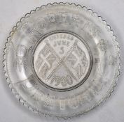 A Boer War commemorative glass plate, dotted inscription “Roberts, Pretoria” with VR cypher and
