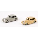 2 Dinky Toys Triumph 1800 Saloon (40b). An example with fawn body and green wheels. Together with an