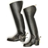 A pair of post 1900 Household Cavalry high winged boots of black leather, complete with polished