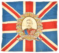 A Boer War printed Union Jack banner superimposed with Sir Redvers Buller and 14 battle honours,
