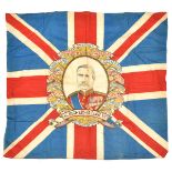 A Boer War printed Union Jack banner superimposed with Sir Redvers Buller and 14 battle honours,