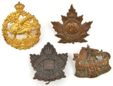 4 CEF infantry cap badges: 196th, 197th and 198th (198A and B). VGC Part I of the Collection of