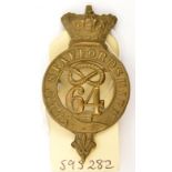 An OR’s 1874 pattern brass glengarry badge of The 64th (2nd Staffordshire) Regt, (526), brass