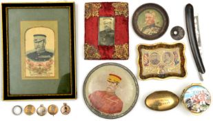 A small collection of souvenir items relating to General Buller, including head and shoulders silk