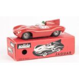 A scarce original Solido Jaguar D type racing car (100). An example in red, RN7, complete with