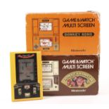 3 early 1980s electronic games by Nintendo etc. A 1982 Nintendo Multi Screen Donkey Kong game and