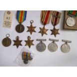 WWII medals: 1939-45 star, Africa star (2, one with 8th Army clasp), Italy star, F& G star,