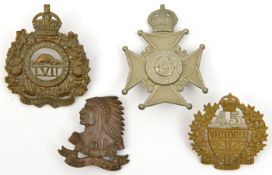 4 Militia cap/glengarry badges: WM KC 37th Haldimand Rifles, WM KC 45th Victoria Regt, bronze 51st