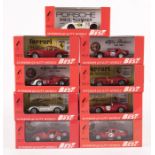 9 Best Model 1:43 racing cars. Ferrari 330 P2 in metallic silver. Alfa Romeo TZ2 1964 in red