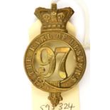 An OR’s 1874 pattern brass glengarry badge of The 97th (Earl of Ulster’s) Regt (573), brass lugs. GC