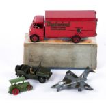 A Dinky Toys Guy Van, Slumberland 514. Together with a Gloster Javelin, Austin Champ and a Lesney