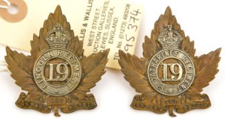 A post 1907 officer’s cap badge of the 19th St Catherine’s Regt and similar 19th Lincoln Regt. GC (