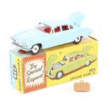 A Corgi Toys Jaguar MkX (238). An example in light blue with red interior. Boxed, minor wear