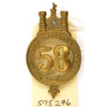 An OR’s 1874 pattern brass glengarry badge of The 58th (Rutlandshire) Regt (519), copper lugs. GC