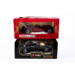 6 large scale cars by Bburago and Tonka Polistil. Bburago; a 1:18 Mercedes Benz SS, a 1:18 Bugatti