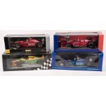 4x 1:18 scale single seat racing cars. 3x F1; Pauls Model Art Benetton Ford B193, RN6. An Onyx