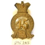 An OR’s 1874 pattern brass glengarry badge of The 45th (Nottinghamshire Sherwood Foresters) Regt, (