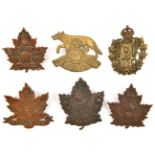 6 CEF infantry cap badges aps: 97th (97B), 101st, 102nd (102B), 104th (104A lugs replaced), 106th