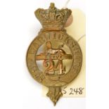 An OR’s 1874 pattern brass glengarry badge of The 24th (2nd Warwickshire) Regt, crowned strap