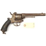 A Belgian 6 shot 11mm DA pinfire revolver, 10½” overall, round barrel 6”, Liege proved, with