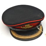 A post 1902 RA officer’s blue service dress cap, gilt KC badge, gilt bullion braiding to peak,