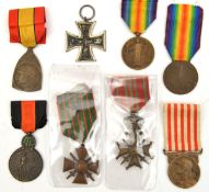 WWI Medals: Belgium: Yser medal, War Medal 1914-18, Croix de Guerre 1914-18; France: commemorative