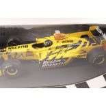 A very limited issue Minichamps 1:18 Jordan Honda F1 racing car. In yellow/black livery, RN9 Damon