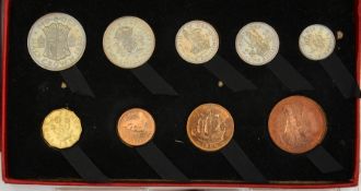 Britain: Proof set of coins 1950, halfcrown to farthing (9 coins), Unc in original card case (card
