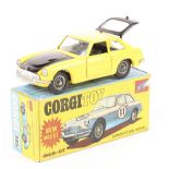 A Corgi Toys MGC GT Competition Model (345). In yellow with black bonnet and boot lid with black