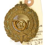 An OR’s 1874 pattern brass glengarry badge of The 51st “The King’s Own” Light Infantry Regt, crowned