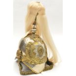 An ERII Household Cavalry trooper’s helmet, WM skull (crinkled overall, heavy dent to top), brass