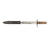 A scarce WWII Italian M.V.S.N. dagger, 8” blade steel crosspiece, rivetted wood grips. In its