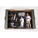 7x 12 inch Star Wars figures and a bagatelle board. 3x 1970s figures; Luke Skywalker, Darth Vader