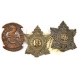 3 CEF infantry Scottish glengarry badges: 134th (134A), 185th (185A) and 193rd (one lug missing). GC