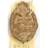 A Third Reich Panzer Assault badge in silver, apparently by the same maker as lot 153 but from a