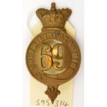 An OR’s 1874 pattern brass glengarry badge of The 69th (South Lincolnshire) Regt (531) copper