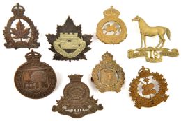 8 Canadian cavalry cap badges: 17th R.C. Hussars, 19th Alberta D, 21st A.H (one lug missing), 27th