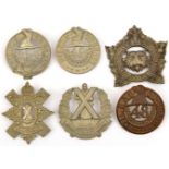 6 WWII era Canadian Scottish glengarry badges: P Edward Island, Camerons, A&S (lugs missing), 48th