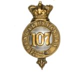 An OR’s 1874 pattern brass glengarry badge of The 107th (Bengal Infantry) Regt, crowned strap