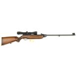A .22” Weihrauch HW35 break action air rifle, number 1132008, the walnut stock having grooved