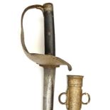 An 1899 pattern cavalry trooper’s sword, slightly curved, fullered blade 33½”, with stamps at forte,