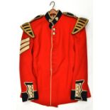 A good Irish Guards band sergeant’s 1959 pattern tunic, anodised QC and harp buttons, gilt braided