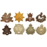 8 pre 1950 Canadian infantry cap badges: Regt de Levis, Carleton LI, R Winnipeg Rifles, N