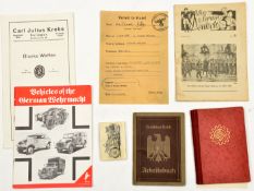A Third Reich DAF Mitgliedsbuch, with stamps from October 1935 to October 1942; an Arbeitsbuch