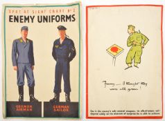 2 WWII A1 posters: “Spot at Sight Chart No 2 - Enemy Uniforms” showing German airman and sailor, and
