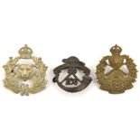 3 Militia cap badges: WM KC 91st Highlanders, brass KC 103rd Calgary Rifles and blackened 106th